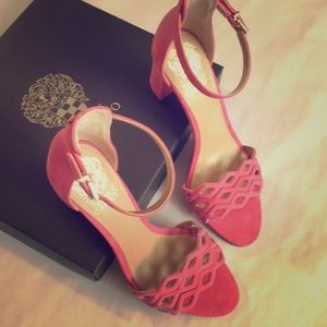 Vince Camuto Caveena Pink Suede Block Heels